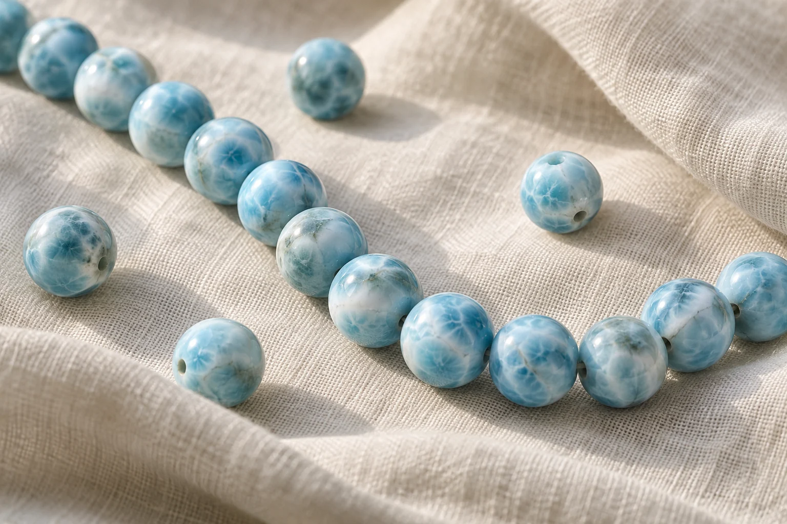 Larimar 비즈: 가닥, 드릴링, 매칭 및 구매 사양