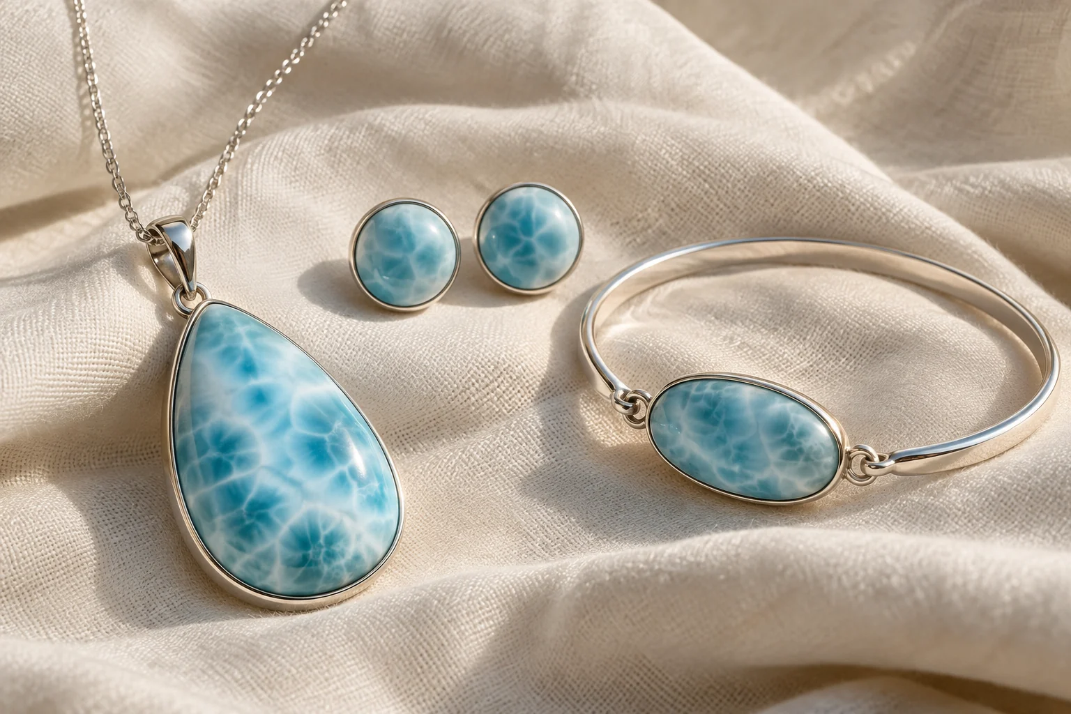בחירת תכשיטי Larimar: תליונים, עגילים, טבעות וצמידים