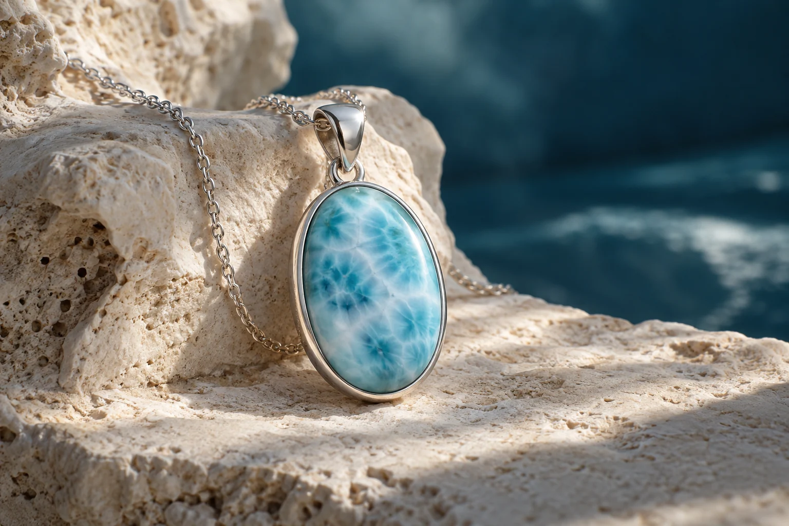 Blue Larimar pendant in a silver-colored setting