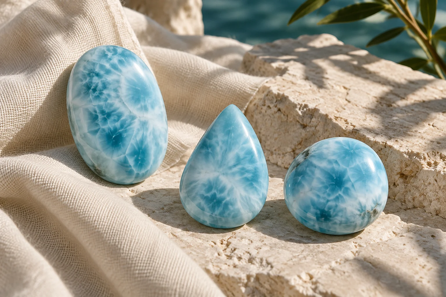 Овални, кръгли и кръгли полирани кабошони Larimar
